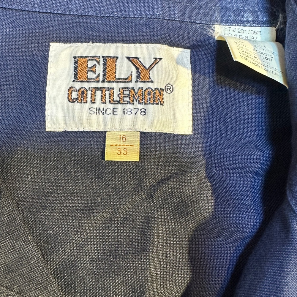 Ely Cattleman Men's Western Snap Shirt Navy Blue Solid Pearl Snap Top Size 16-33 - Picture 4 of 6
